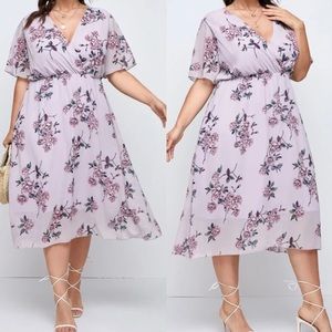 Plus floral print A line dress lilac purple